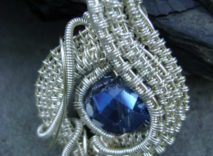 Silver-Plated Wire-Wrapped Pendant - Clear Blue Rondelle Glass Bead