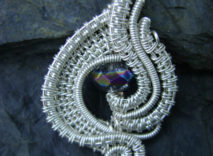 Silver-Plated Wire-Wrapped Pendant - Rainbow Metallic-Look Glass Rondelle Bead