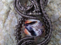 Gunmetal Wire-Wrapped Pendant - Faceted Clear Glass Rondelle Bead With Swirl Design