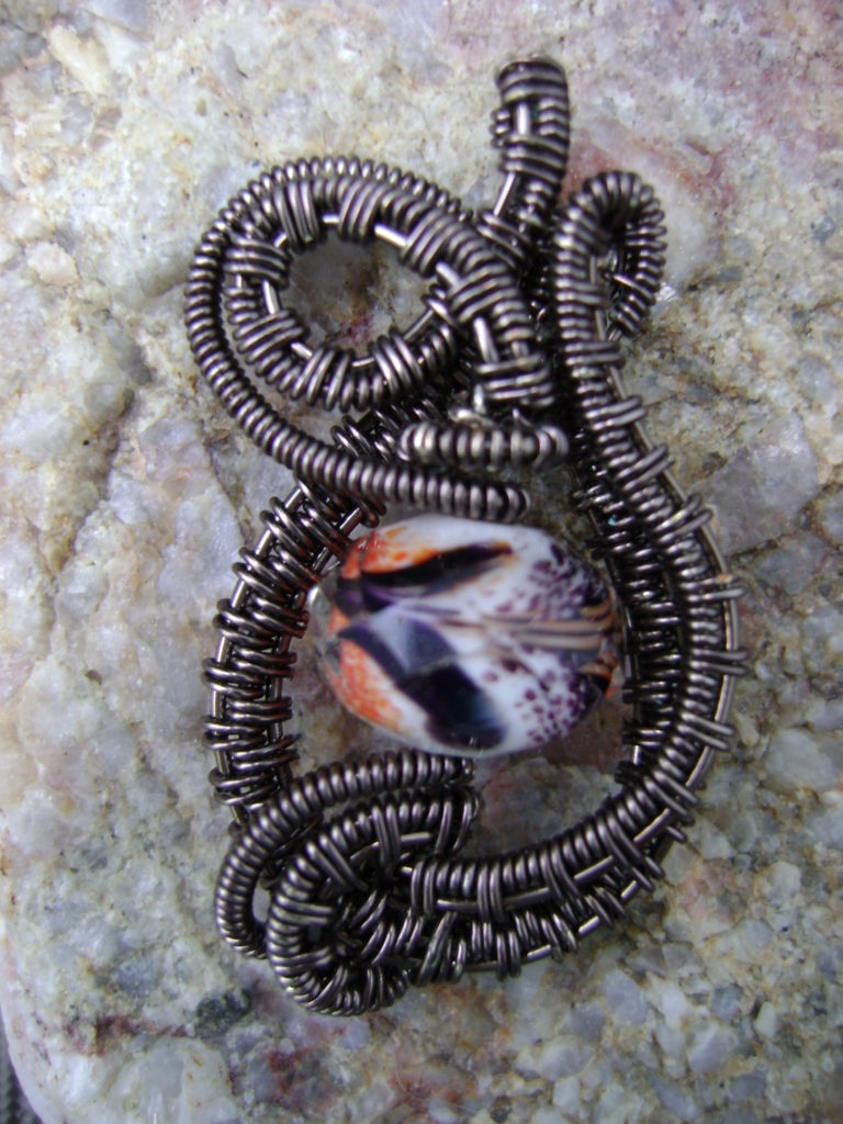 Gunmetal WireWrapped Pendant Faceted Clear Glass Rondelle Bead With