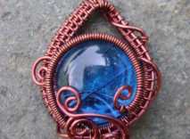 Brown Wire-Wrapped Pendant – Blue Glass Droplet
