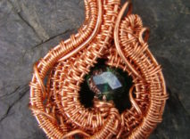 Copper Wire-Wrapped Pendant – Green Faceted Glass Bead