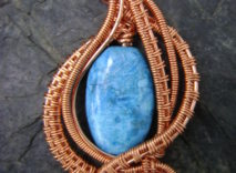 Copper Wire-Wrapped Pendant – Blue Oval Stone Bead