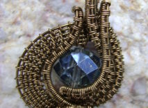 Antique Bronze Wire-Wrapped Pendant – Transparent Gray Faceted Rondelle Glass Bead