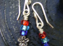 Silver-Plated Wire-Wrapped Earrings - Red, Aqua & Blue Beads With Star Charm