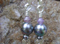 Silver-Plated Wire-Wrapped Earrings - Silver Colored Bead with Pink Accent Bead