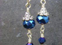 Silver-Plated Wire-Wrapped Earrings - Blue Faceted Bead