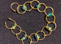 Silver-Plated Wire-Wrapped Bracelet - Horseshoe Pattern With Aqua Beads