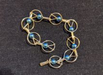Silver-Plated Wire-Wrapped Bracelet - Blue Pearl Colored Beads