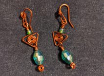 Brown Wire-Wrapped Earrings - Teal Oval Faceted Bead