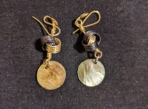 Silver-Plated Wire-Wrapped Earrings - Iridescent Gray Disc